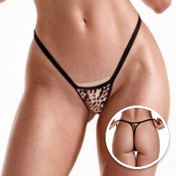 Micro Calcinha String Fio Dental Sexy em Poliéster com Regulagem Microtanga Onça Bege
