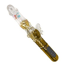 Foto do Produto Vibrador Rabbit Rotativo Vai e Vem com Estimulador Multivelocidade Recarreg�vel Dourado