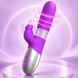 Vibrador Rabbit Recarregável em Silicone com 7 Rotações e 4 Vibrações Função de Aquecimento Lilás
