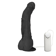 Foto do Produto Pênis Gigante e Grosso Flexível com Vibrador, Escroto e Ventosa Mandingo 27 x 5,5cm Preto