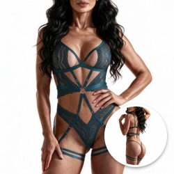 Body Sensual Sexy em Renda sem Bojo com Abertura Estratégica e Liga Integrada Verde
