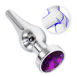 Plug Anal Joia em Aço Inox Tamanho M com Cristal Roxo e Formato Cônico Anatômico de 10 x 3cm