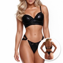 Conjunto Sensual Sexy em Cirrê e Renda com Bojo Preto