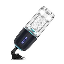 Foto do Produto Masturbador Masculino Recarreg�vel com Ventosa, 7 Rota��es e Vai e Vem Storm Transparente