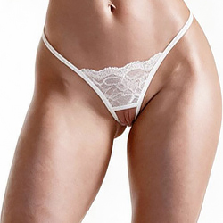 Foto do Produto Calcinha String Fio Dental Sexy em Renda com Abertura na Vagina Branca