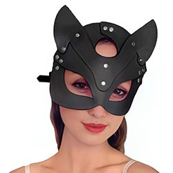 Máscara BDSM em PU (Imitação em Couro) Formato de Gato com Fivela para Ajuste Preto