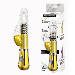 Vibrador Rabbit em Jelly 9 Vibrações, 6 Rotações com Estimulador de Clitóris Coelho II Dourado