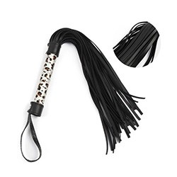 Flogger Tira Fina 25cm e Cabo Animal Print em PU (Imitação de Couro) Preto