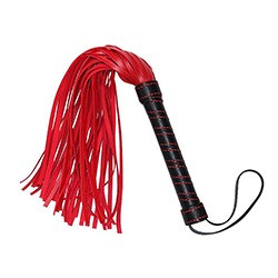 Flogger Tira Fina 25cm e Cabo com Detalhes Costurados em PU (Imitação de Couro) Preto e Vermelho
