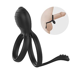 Foto do Produto Anel Peniano e Escrotal em Silicone com Estimulador de Clitóris Vibratório Preto