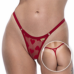 Foto do Produto Calcinha String Fio Dental Sexy em Tule com Corações e Regulagem Vermelha