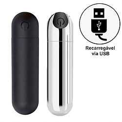 Vibrador Bullet em ABS Revestido de Silicone Aveludado Recarregável 10 Vibrações Preto