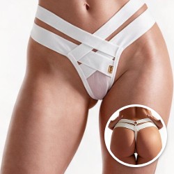 Foto do Produto Calcinha Strappy Fio Dental Sexy em Tule com El�stico na Cintura Branca