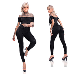 Foto do Produto Conjunto Sensual Sexy em Suplex Poliéster com Calça Levanta Bumbum e Cropped Preto