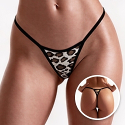 Micro Calcinha String Fio Dental Sexy em Poliéster com Regulagem Microtanga Onça Branca