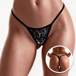 Micro Calcinha String Fio Dental Sexy em Poliéster com Regulagem Microtanga Onça Cinza