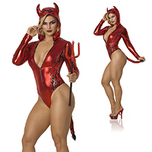 Fantasia de Diabinha Sensual com Zíper e Capuz de Chifre Infernale Vermelha