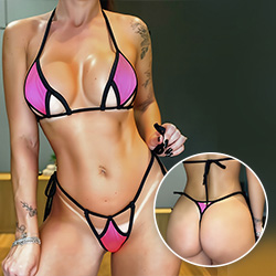 Foto do Produto Biquíni Fio Dental Sensual Sexy em Poliamida sem Bojo de Amarrar Pink Neon