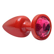 Foto do Produto Plug Anal Joia em ABS Vermelho Tamanho P com Pedra Pink