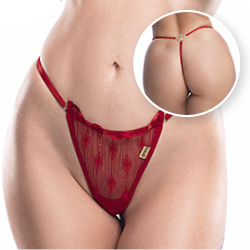 Foto do Produto Calcinha String Fio Dental Sexy em Tule Bordado com Bijoux Atrás Vermelha