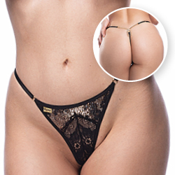 Calcinha String Fio Dental Sexy em Renda com Bijoux e Paetê Preta