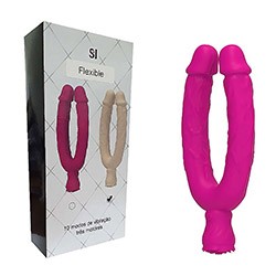 Pênis Duplo Recarregável em Silicone com Vértebras 10 Vibrações e 3 Motores Flexible Pink