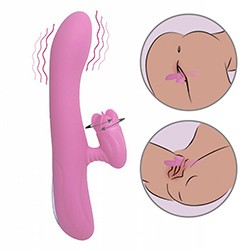 Foto do Produto Vibrador Duplo Recarreg�vel em Silicone com 7 Vibra��es e Estimulador com 4 Rota��es Gina Rosa