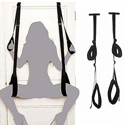 Foto do Produto Kit Bondage 2 para Porta: Duas Algemas e Dois Suportes de Coxa Preto