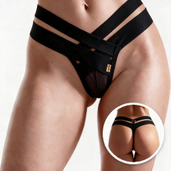 Foto do Produto Calcinha Strappy Fio Dental Sexy em Tule com El�stico na Cintura Preto