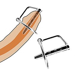 Penetrador de Uretra para Prática de Souding com Anel para a Glande 4,3 x 0,6cm Prata