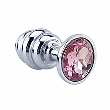Plug Anal Joia em Aço Inox Tamanho M com Cristal Rosa e Formato em Gomos de 7 x 3cm