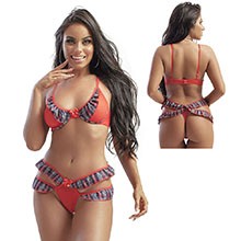 Fantasia Colegial Leslie Sutiã com Aro e Sem Bojo e Calcinha Fio Dental Vermelho