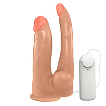 Foto do Produto Pênis Duplo com Veias, Vibrador e Ventosa 12 x 3,5 cm e 13,7 x 2,5cm Bege