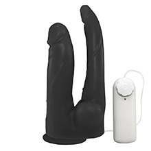 Foto do Produto Pênis Duplo com Veias, Vibrador e Ventosa 12 x 3,5 cm e 13,7 x 2,5cm Preto