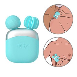 Foto do Produto Estimulador de Clitóris e Mamilo Recarregável em Silicone com 10 Vibrações e 3 Rotações Cyan