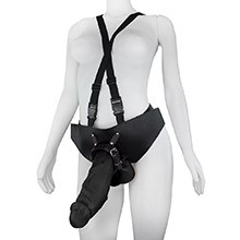 Foto do Produto Cinta Peniana com Pênis Gigante e Grosso Flexível com Escroto Coragem 27,5 x 7,8cm Preto