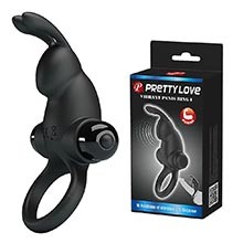 Foto do Produto Anel Peniano em Silicone com 10 Vibrações Formato Coelho Ring I Preto