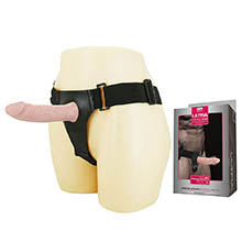 Foto do Produto Capa Peniana com Cinta em PVC Real�stica e Vibrador com Controle com Fio 15,5 x 3cm Bege