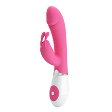 Foto do Produto Vibrador Duplo com Estimulador Coelho, Ponta em Formato de Glande Gene Pink