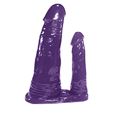 Foto do Produto Pênis Duplo para 2 Penetrações em PVC Flexível Atóxico 15x3,5cm e 10x2,5cm Roxo