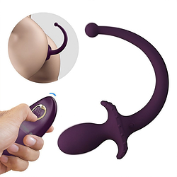 Plug Anal com Vibrador Recarregável em Silicone Formato Rabo 12 Vibrações com Controle sem Fio Roxo