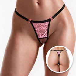 Foto do Produto Calcinha String Fio Dental Sexy com Argolas e Abertura na Vagina Pink Neon