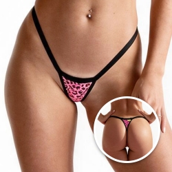 Micro Calcinha String Fio Dental Sensual Sexy Básica em Poliamida sem Regulagem Onça Pink