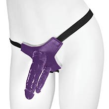 Foto do Produto Cinta Peniana Ajust�vel com P�nis Real�stico Duplo com Veias 15 x 3,5 cm e 10 x 2,5cm Roxo