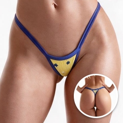 Micro Calcinha String Fio Dental Sexy Tecido Canelado com Regulagem Amarela