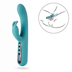 Vibrador Duplo Recarregável em Silicone com 10 Vibrações e 4 Velocidades Visor Digital Rabbit Cyan