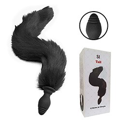 Plug Anal Rabo Recarregável em Silicone 10 Vibrações Raposa Preto