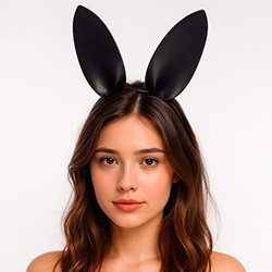 Foto do Produto Tiara Orelhas de Coelho Sexy em PU Imitação de Couro Preto - Fetiche, Cosplay e Sedução