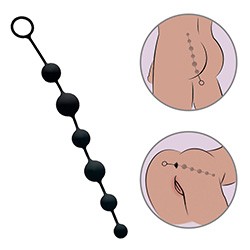 Cordão Anal Progressivo com 6 Bolas em Silicone Flexível e Toque Aveludado Preto