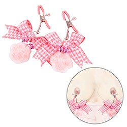 Prendedor de Mamilo Ajustável com Sino e Pelúcia Rosa
